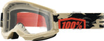 100% Goggles Strata 2 Kombat - Klar med transparent lins och kamouflagemönstrat band. Perfekt för motocross och offroad-skydd.