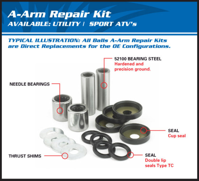 ALL BALLS Lower/Upper A-Arm Reconditioning Kit Can Am Outlander 800 50-1143