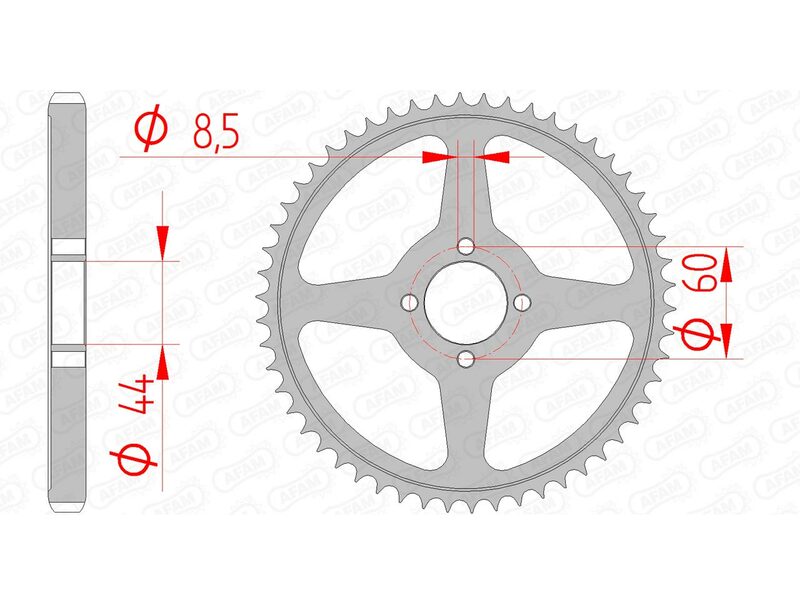 AFAM Steel Standard Bakdrev 12222 - 428 i stål med 60 mm centrumhål och 8,5 mm bulthål. Passar Yamaha TT-R 125 modeller från 2001.