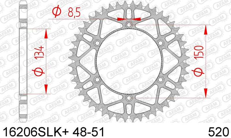 Afam Steel Self -Cleaning Heck -Kettenrad 16206 - 520