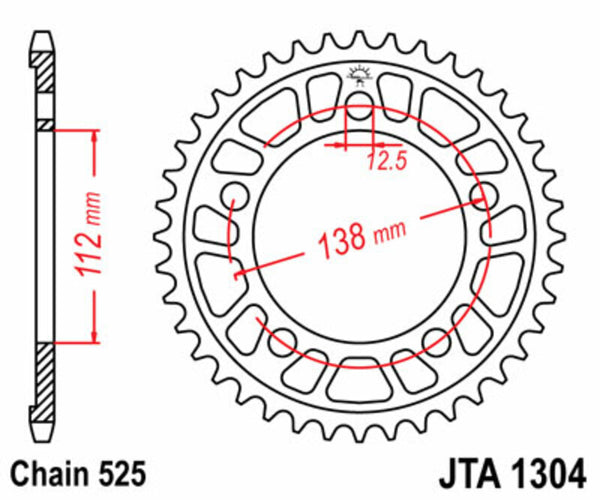 JT Sprocks Aluminium Ultra -Light Rear -Kettenraum 1304 - 525 JTA1304.44