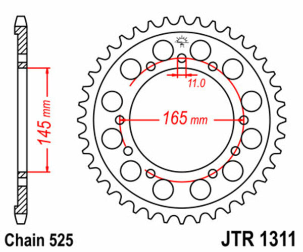JT -Sprock -Stahlstandard -Heckrad 1311 - 525 JTR1311.44