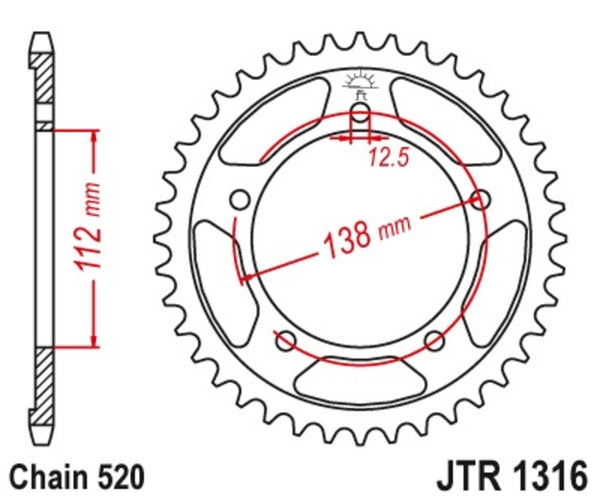 JT -Sprock -Stahlstandard -Heckrad 1316 - 520 JTR1316.38