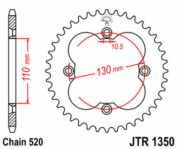 JT -Sprock -Stahlstandard -Heckrad 1350 - 520 JTR1350.36