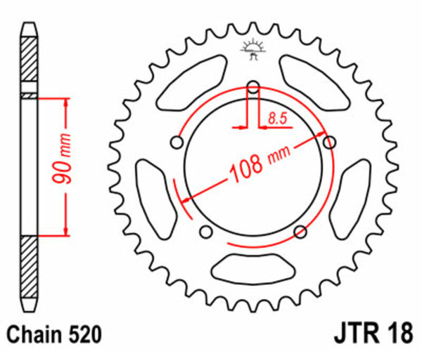 JT -Sprock -Stahlstandard -Heckrad 18 - 520 JTR18.43