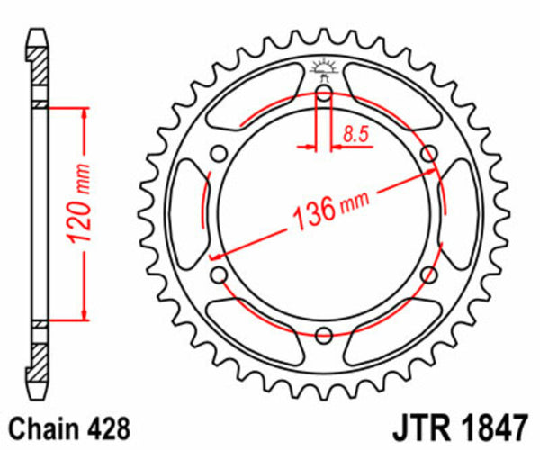 JT -Sprock -Stahlstandard -Heckrad 1847 - 428 JTR1847.47