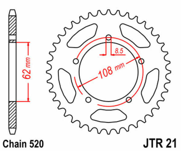 JT -Sprock -Stahlstandard -Heck -Kettenrad 21 - 520 JTR21.40