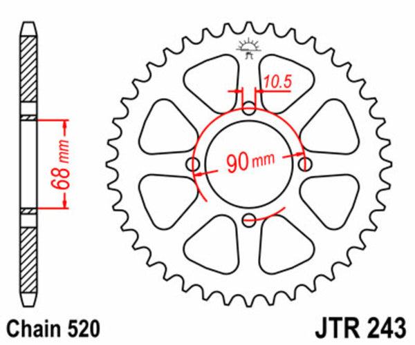 JT -Sprock -Stahlstandard -Heckrad 243 - 520 JTR243.42