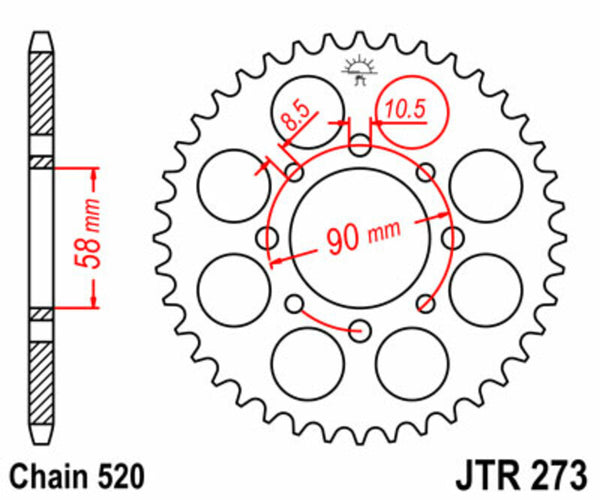 JT -Sprock -Stahlstandard -Heckrad 273 - 520 JTR273.45
