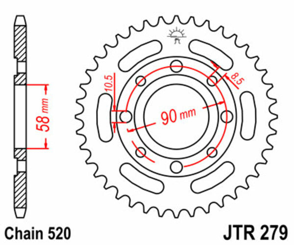 JT -Sprock -Stahlstandard -Heckrad 279 - 520 JTR279.31