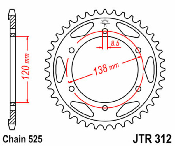 JT Sprock's Steel Standard Rear Sprock 312 - 525 JTR312.40
