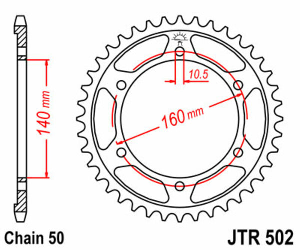 JT -Sprock -Stahlstandard -Heck -Kettenrad 502 - 530 JTR502.44