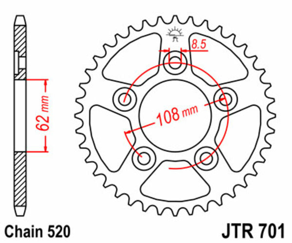 JT -Sprock -Stahlstandard -Heck -Kettenrad 701 - 520 JTR701.42