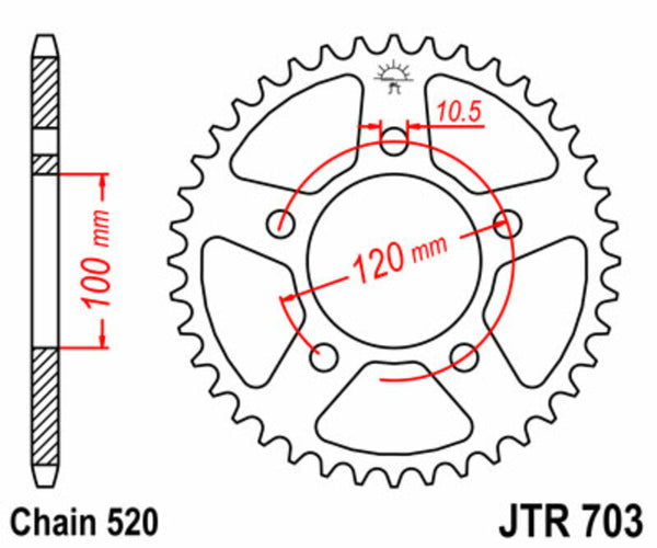 JT -Sprock -Stahlstandard -Heck -Kettenrad 703 - 520 JTR703.44