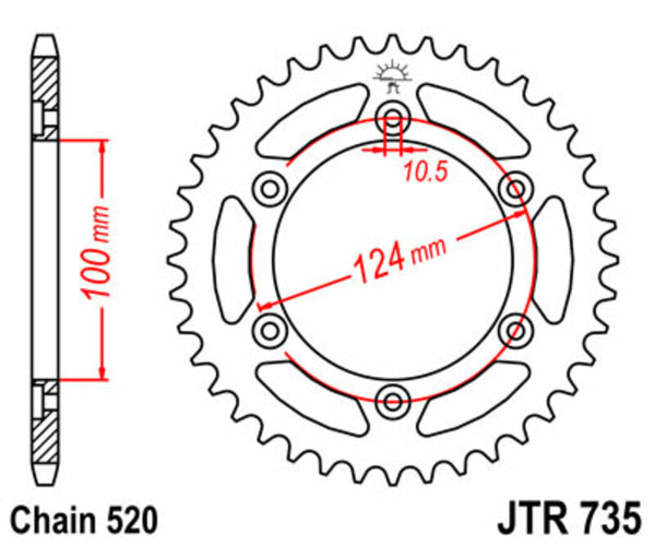 JT -Sprock -Stahlstandard -Heck -Kettenrad 735 - 520 JTR735.37