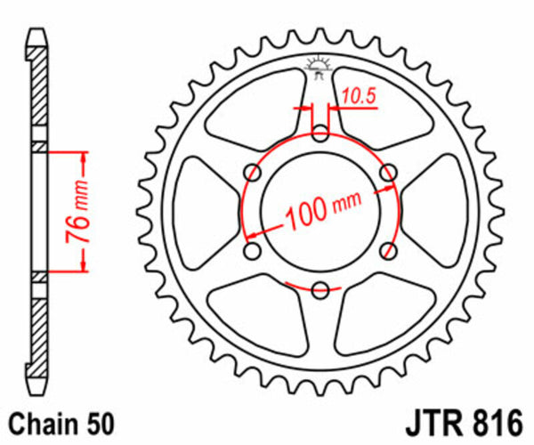 JT -Sprock -Stahlstandard -Heck -Kettenrad 816 - 530 JTR816.46