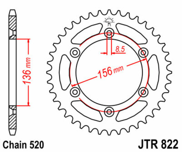 JT -Sprock -Stahlstandard -Heck -Kettenrad 822 - 520 JTR822.41