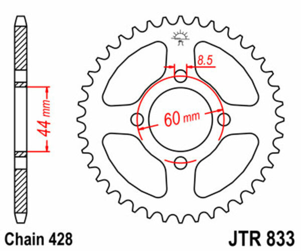 JT -Sprock -Stahlstandard -Heck -Kettenrad 833 - 428 JTR833.49