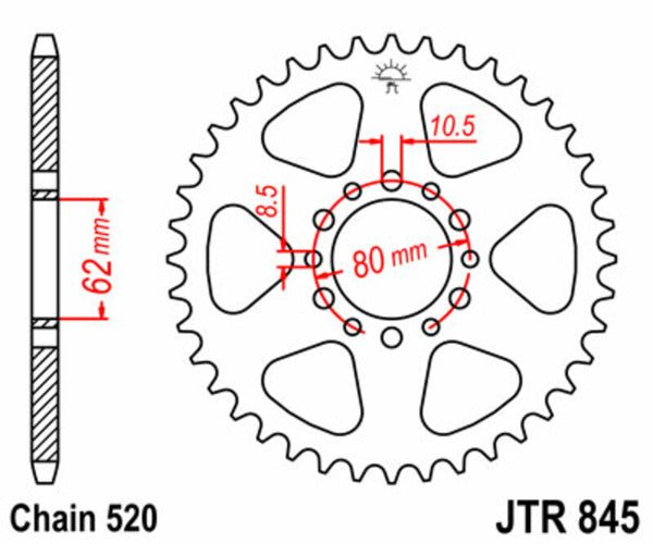 JT -Sprock -Stahlstandard -Heck -Kettenrad 845 - 520 JTR845.46