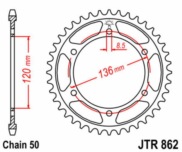JT -Sprock -Stahlstandard -Heck -Kettenrad 862 - 530 JTR862.38