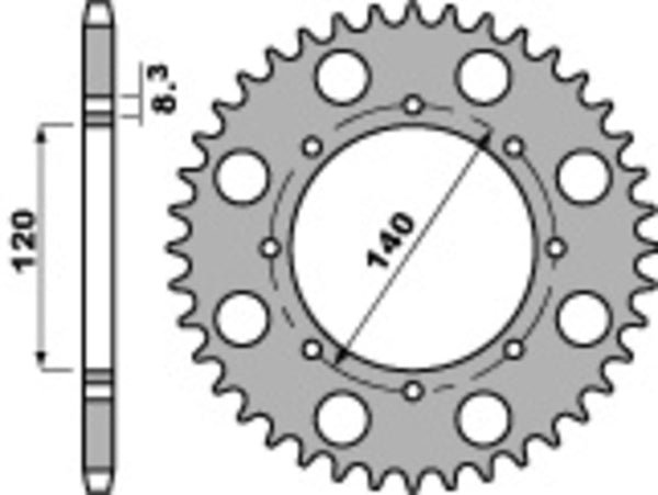 PBR -Standard C45 Stahl hinteren Kettenrad 491 - 520 491 43 C45
