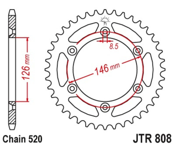 JT Sprocks Stahl -Self -Cleaning -Heckradkettenrad 808 - 520 JTR808.49SC