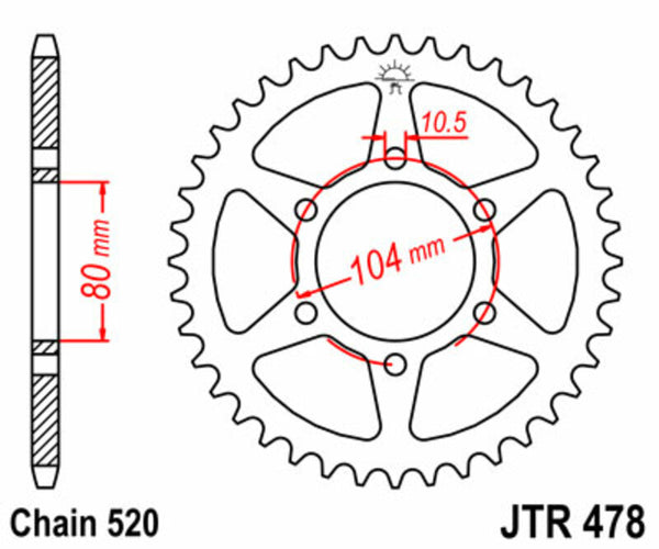 JT -Sprock -Stahlstandard -Heckrad 478 - 520 JTR478.42