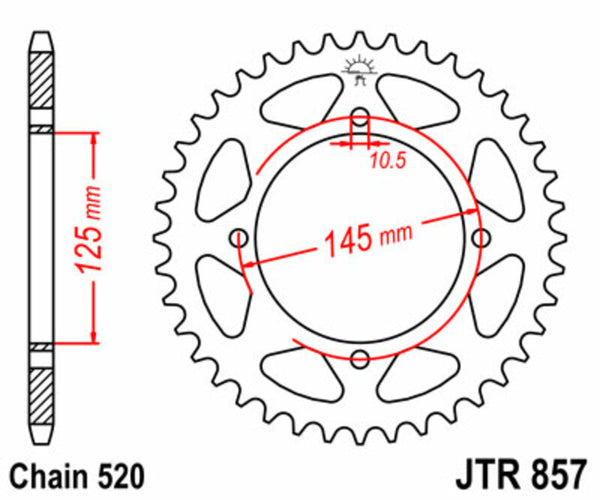 JT -Sprock -Stahlstandard -Heck -Kettenrad 857 - 520 JTR857.47