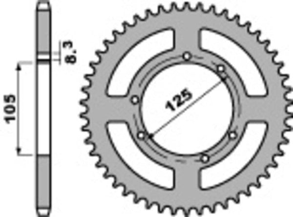 PBR Standard Steel Rear Sprocket 4413 - 428 4413 50 F med 50 tänder, 125 mm bultcirkel och 105 mm ytterdiameter, reservdel för motorcykelchassi.
