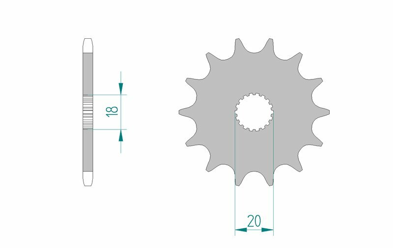 AFAM Steel Standard Front Sprocket 61300 - 520 med teknisk ritning som visar dimensioner, inklusive 18 mm tjocklek och 20 mm innerdiameter.