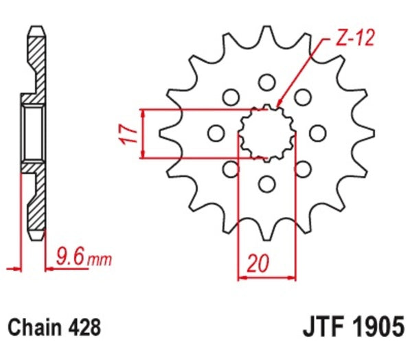 JT -Sprock -Stahlstandard -Vorderrad 1905 - 428 JTF1905.13