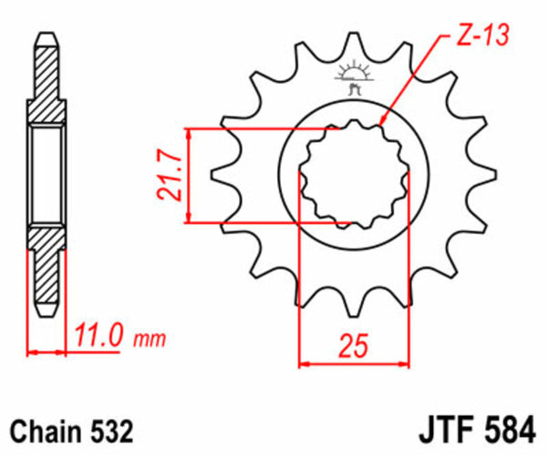 JT -Sprock -Stahlstandard -Vorderrad 584 - 532 JTF584.17