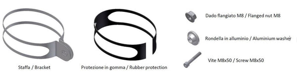 MIVV Mounting Kit för Oval Big Muffler 50.SC.KU.001.SX2 med fäste, gummiskydd, flänsmutter M8, aluminiumbricka och skruv M8x50. Perfekt reservdel för avgassystem.