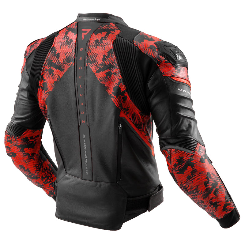 Rebelhorn MC-Lederjacke Veloce Schwarz /Camo Rot