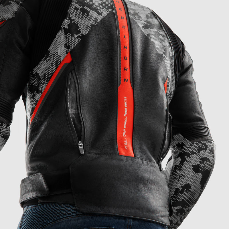 Rebelhorn MC-Lederjacke Veloce Schwarz /Camo Grey