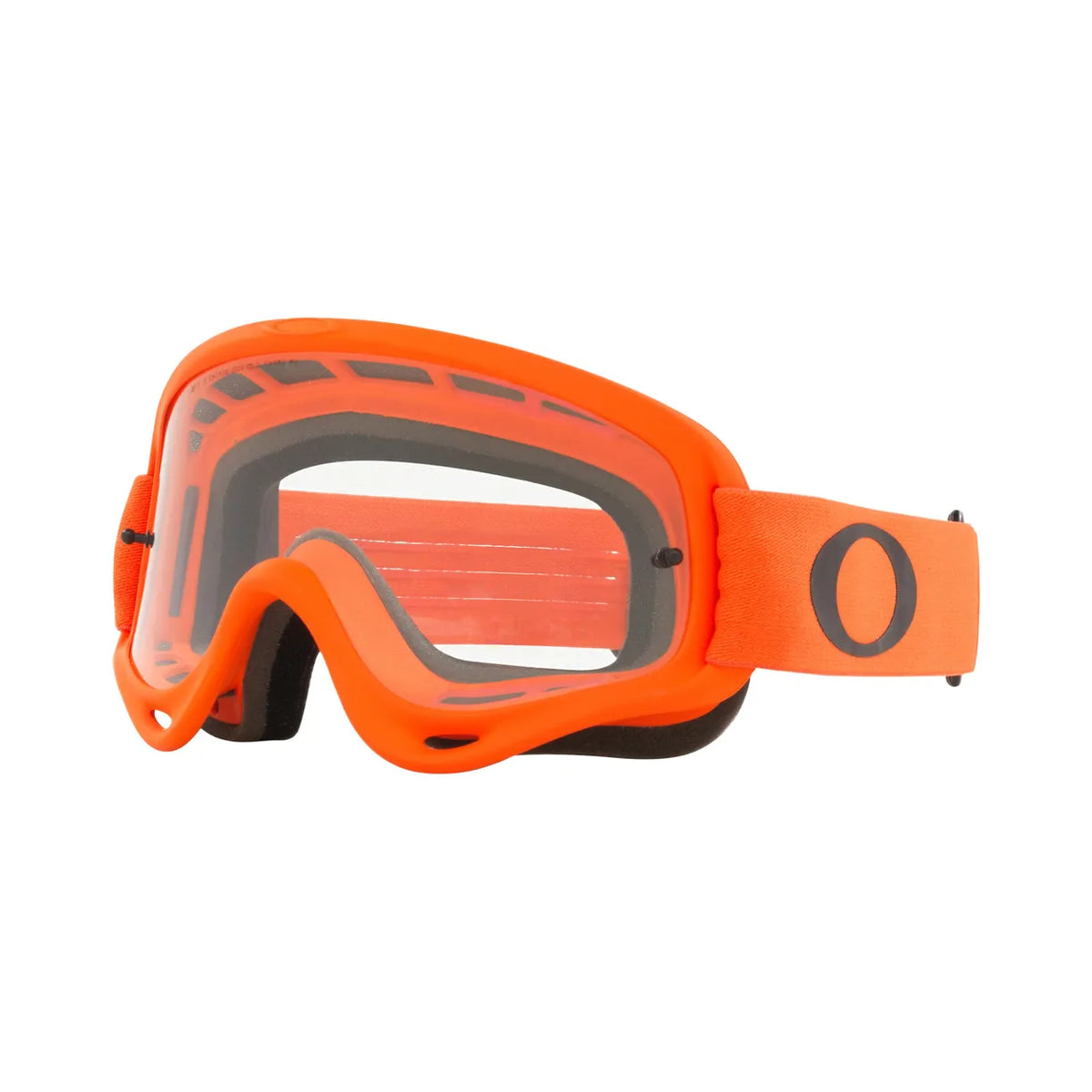 Oakley O Frame MX Moto Orange med klar lins, skyddsglasögon för motorcykel med orange ram och justerbart band.