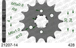 AFAM Steel Standard Front Sprocket 21207-14 - 428 med detaljerade mått. Kompatibel med Beta, Rieju och Yamaha 125cc motorcyklar.