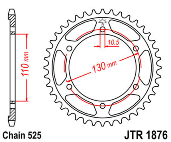 JT -Sprock -Stahlstandard Heckrad 1876 - 525 JTR1876.50