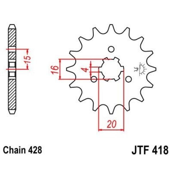 JT -Sprock -Stahlstandard -Vorderrad 418 - 428 JTF418.15