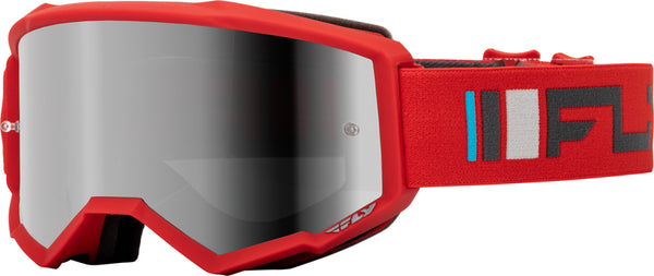 FLY Racing Zone Crossbrille Rot/Grau – Silber Spiegel/Rauchfarbenes Glas 