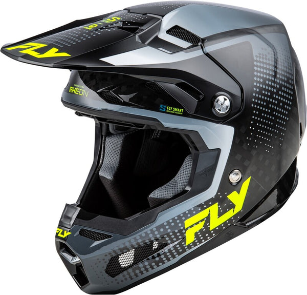 Carbon-Protokollhelmhelm-Schwarz-Kohlenstoff/Grau/Hi-vis 73-4464x des Fly-Racing-Formel
