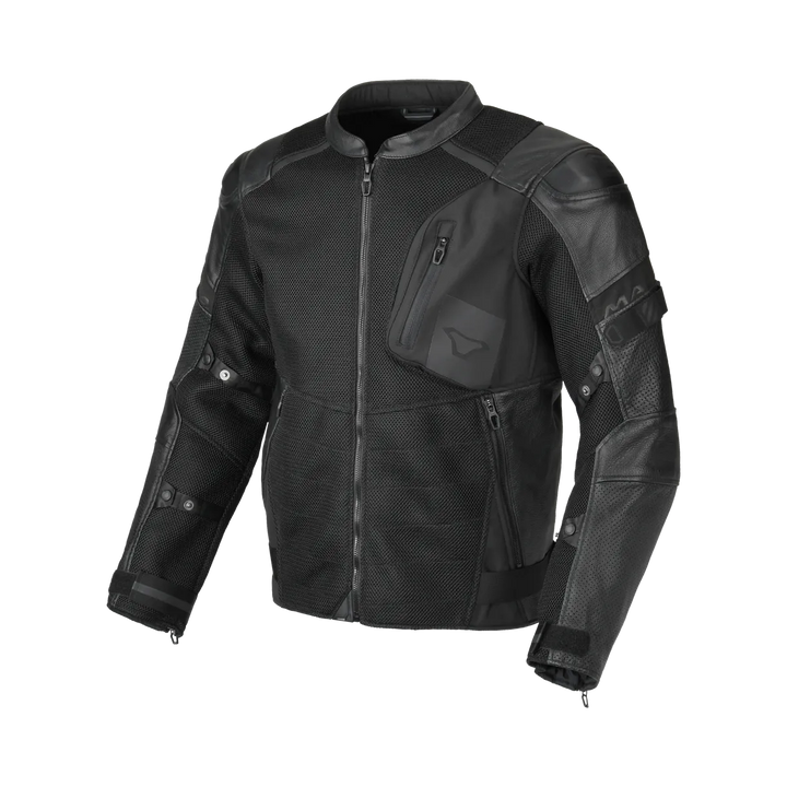 Macna Mc-Skinnjacka Olsan Svart i svart skinn med ventilerande paneler och justerbara ärmar. Perfekt för motorcykelåkning, storlekar S-3XL.