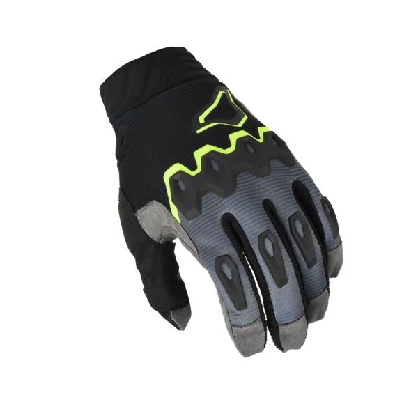Macna Crosshandskar Chameleon Svart/Flu med slitstark design och neonfluorescerande detaljer för optimal synlighet och skydd vid motocross.