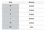 Storlekstabell för Airoh öppningsbar mc-hjälm Rev 19 svart, med mått från XS (53-54 cm) till XXL (63 cm).