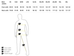 Storleksguide för Macna Kevlar Mc-Jacka Inland Grön med mått för bröst, midja och höft. Diagram för att välja rätt storlek på motorcykeljackan.