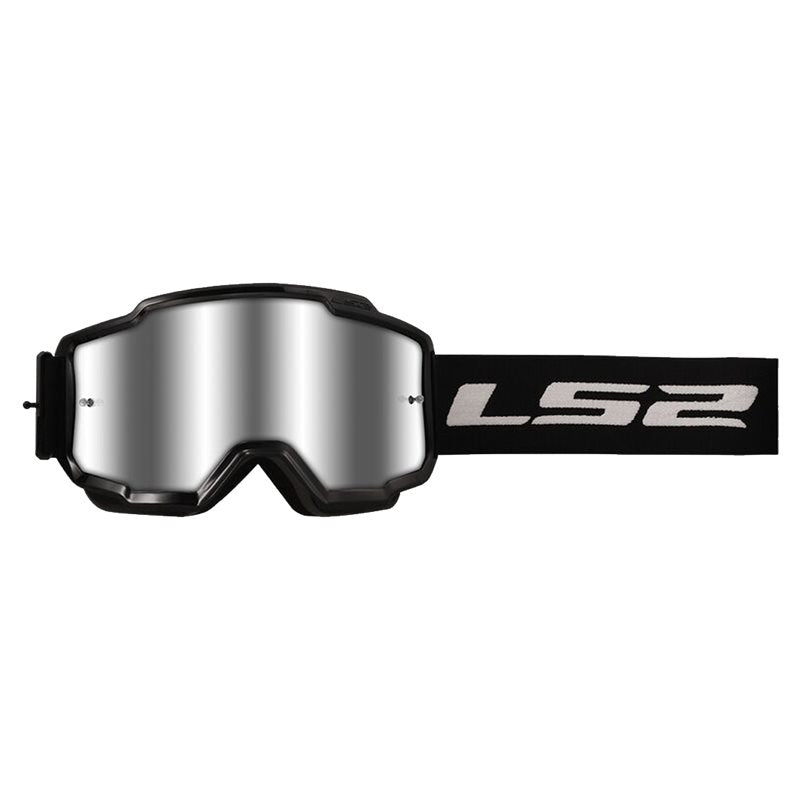 LS2 Goggles Charger Iridium Svart med spegelglas och justerbart svart band med LS2-logotyp. Perfekt för motorcykelåkning och MX.