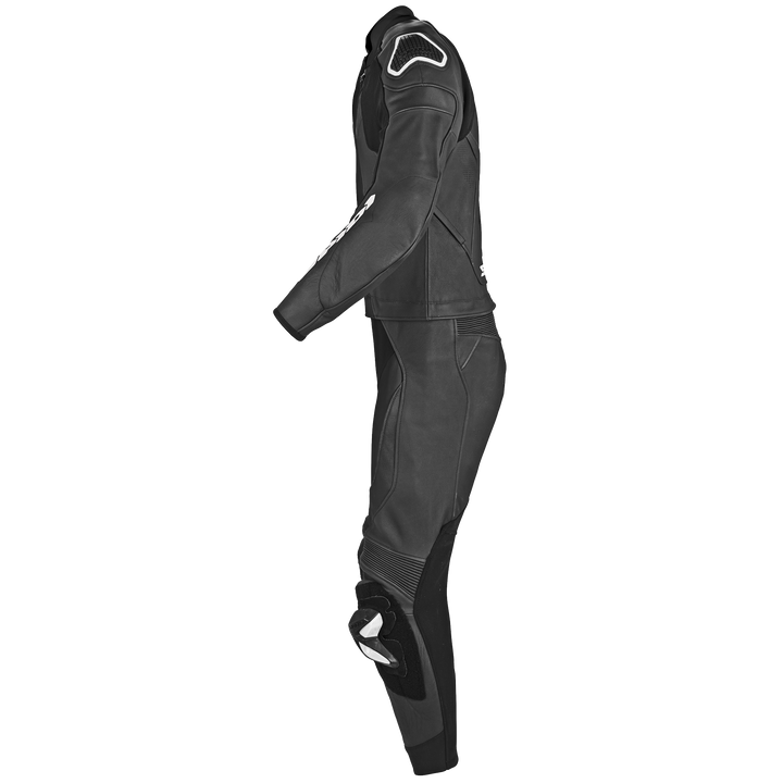 Spidi Mc-Skinnställ 2-delat Laser Touring Svart, sidovy som framhäver aerodynamisk passform och skyddande material.